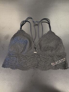 Victoria's Secret PINK Black Lace Bralette with Strappy Back -L - Never Worn